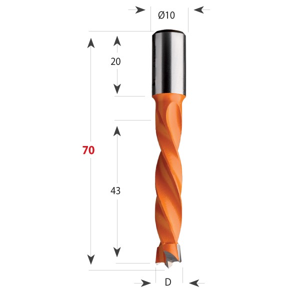 Buy CMT- Dowel Drill TCT D=9x43x70 S=10x20 RH Online | Power Tools | Qetaat.com