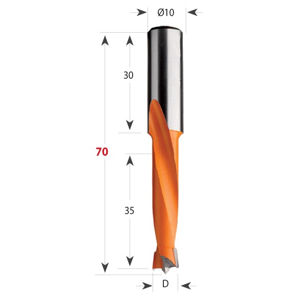Buy CMT- Dowel Drill TCT D=15x35x70 S=10x30 LH Online | Power Tools | Qetaat.com