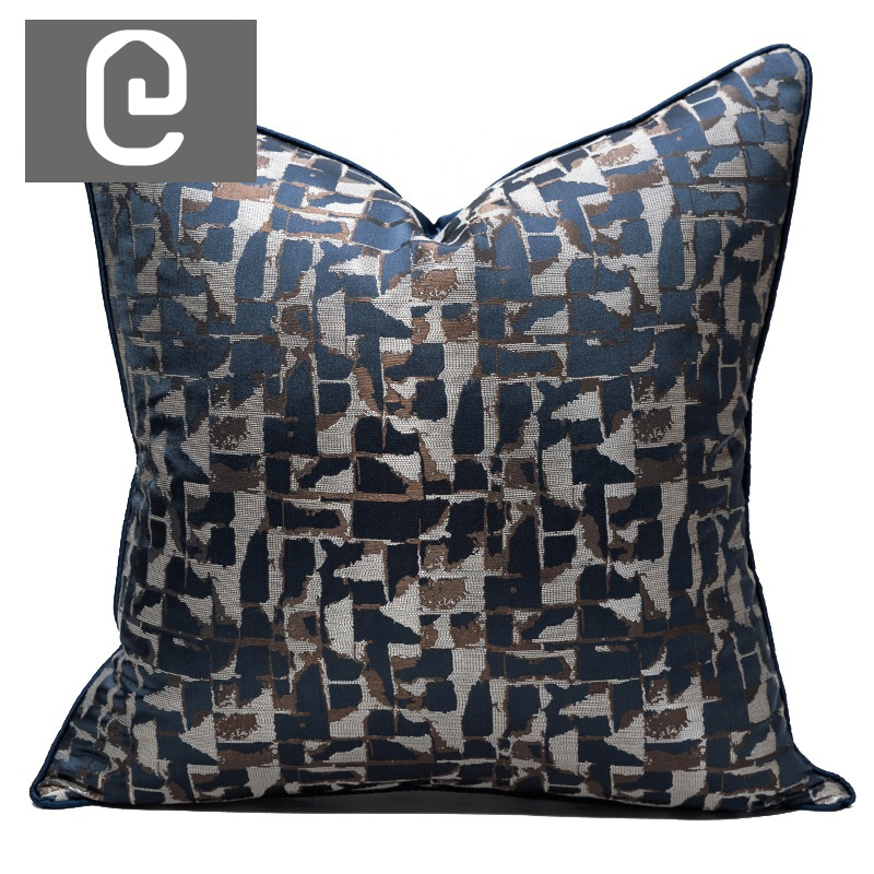 Blue And Gold Plaid Cushion - 50*50Cm