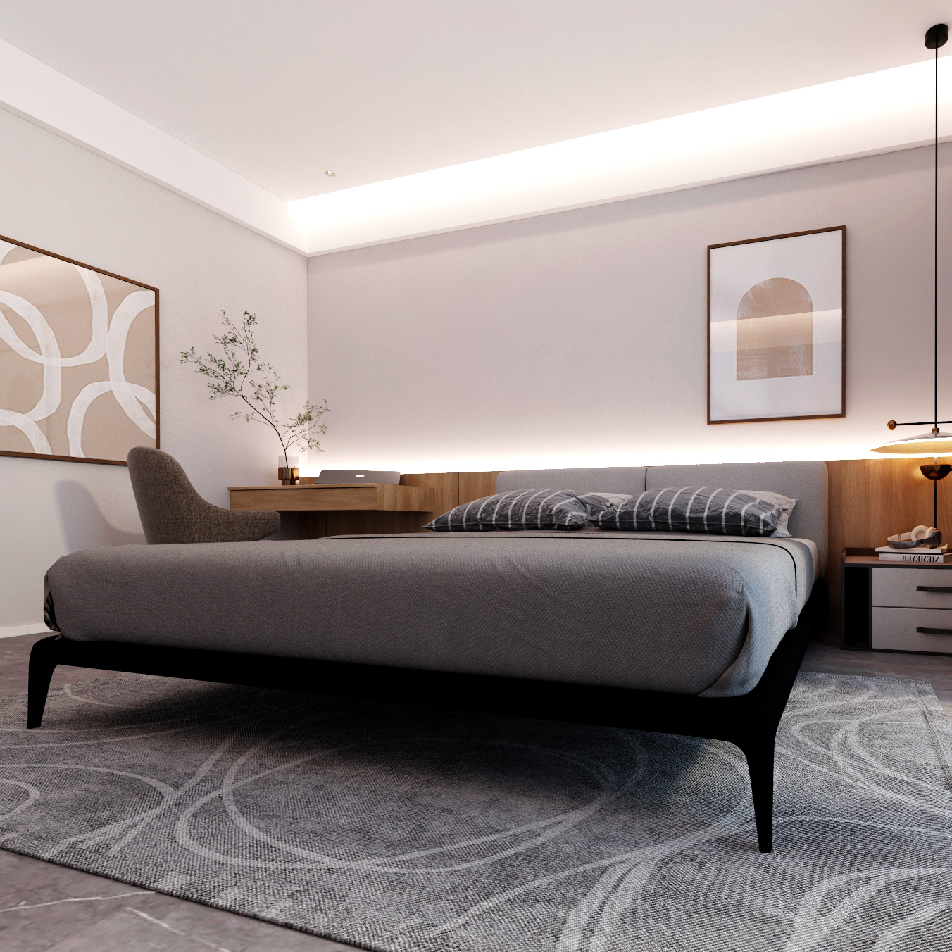 Buy PEAHEN - BED - LIGHT GRAY Online | Bedroom Furniture | Qetaat.com