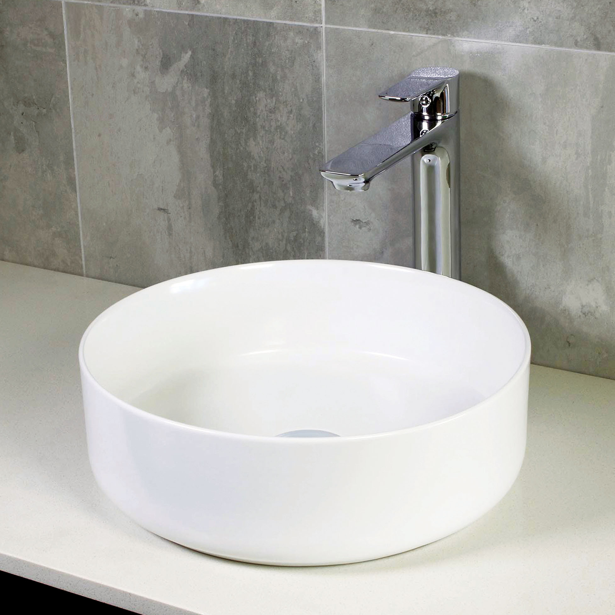 White Ceramic Basin Above Counter - 415X415X135Mm - Ensya S-256