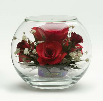 Red Rose In Glass Bowl