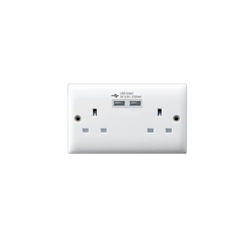 Buy W2002USB 13A 2 GANG BS SOCKET W/DUAL USB Online on Qetaat.com