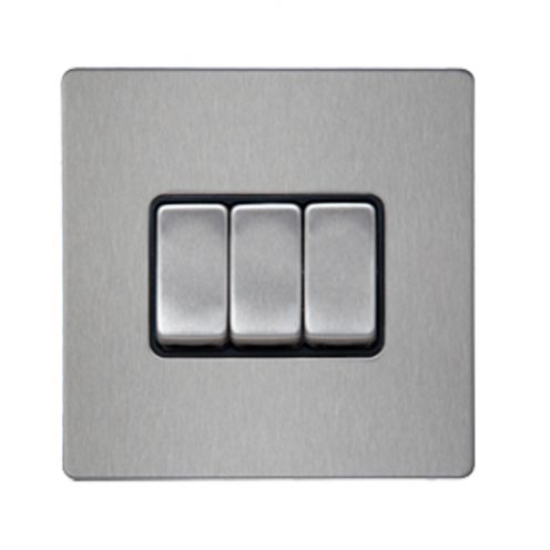 Buy RR Vivan,10A 3 Gang 1 Way Switch ,BSS, VN6677M-B-BSS Online on Qetaat.com