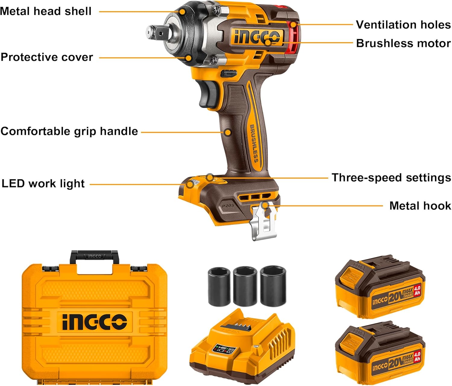 Buy INGCO cordless impact wrench CIWLI2050 online on Qetaat.com