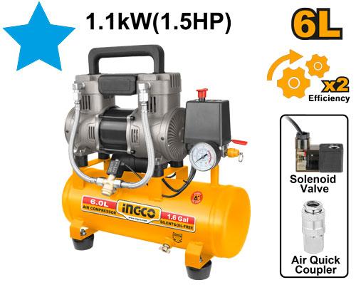 Buy INGCO Air Compressor 6L 1.5HP Oil-Free ACS111062 online on Qetaat.com