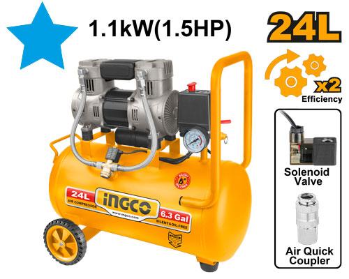 INGCO Air Compressor 24L 1.5HP Oil-Free ACS111242