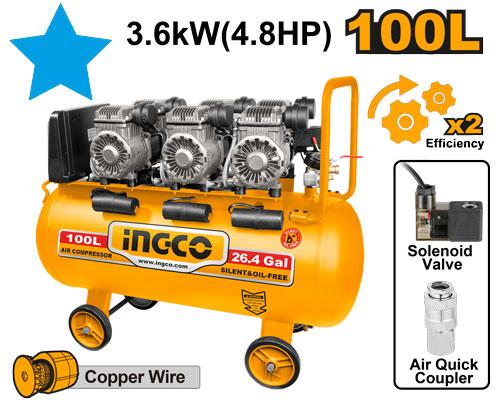 INGCO INDUSTRIAL 3 Cylinder Air Compressor 100L Silent Copper Coil 4.8HP ACS3361001