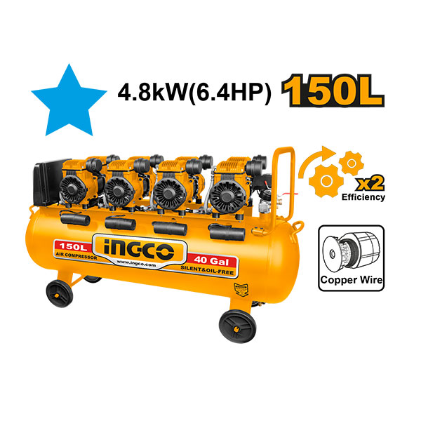 Buy INGCO Air Compressor 150L 6.4HP Oil-Free ACS4481501 online on Qetaat.com