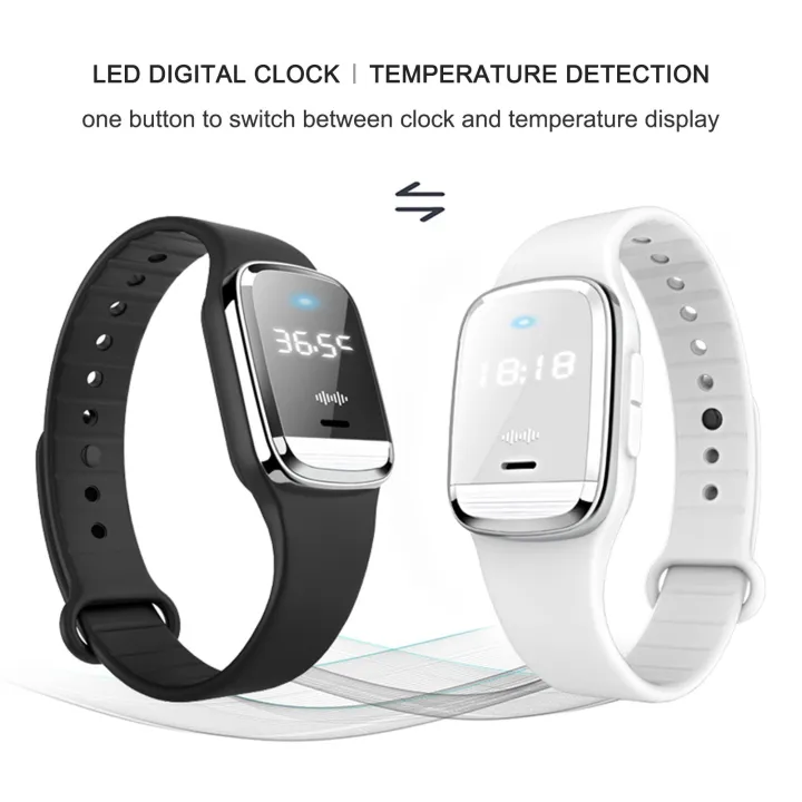 Buy Led Clock Band With Electronic Ultrasonic Mosquito Repellent ( Black/ Pink) online on Qetaat.com