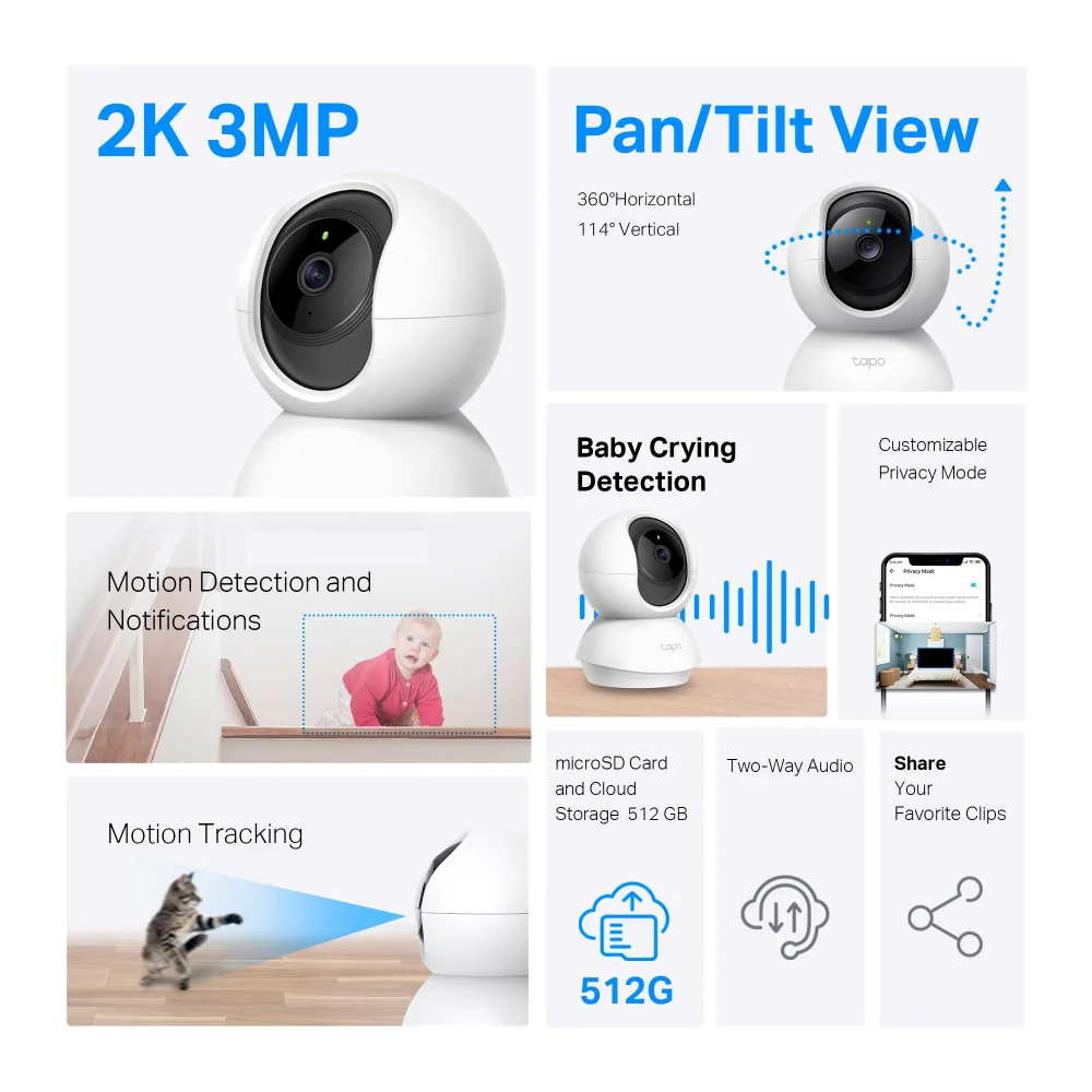 TP-Link Pan/Tilt Home Security Wi-Fi Camera-360 TAPO-C210